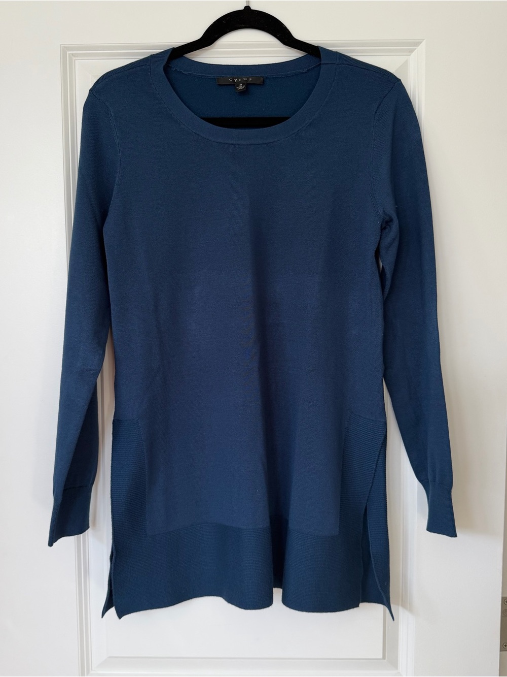 Cyrus Crewneck Long Sleeve Tunic Sweater - Teal Blue